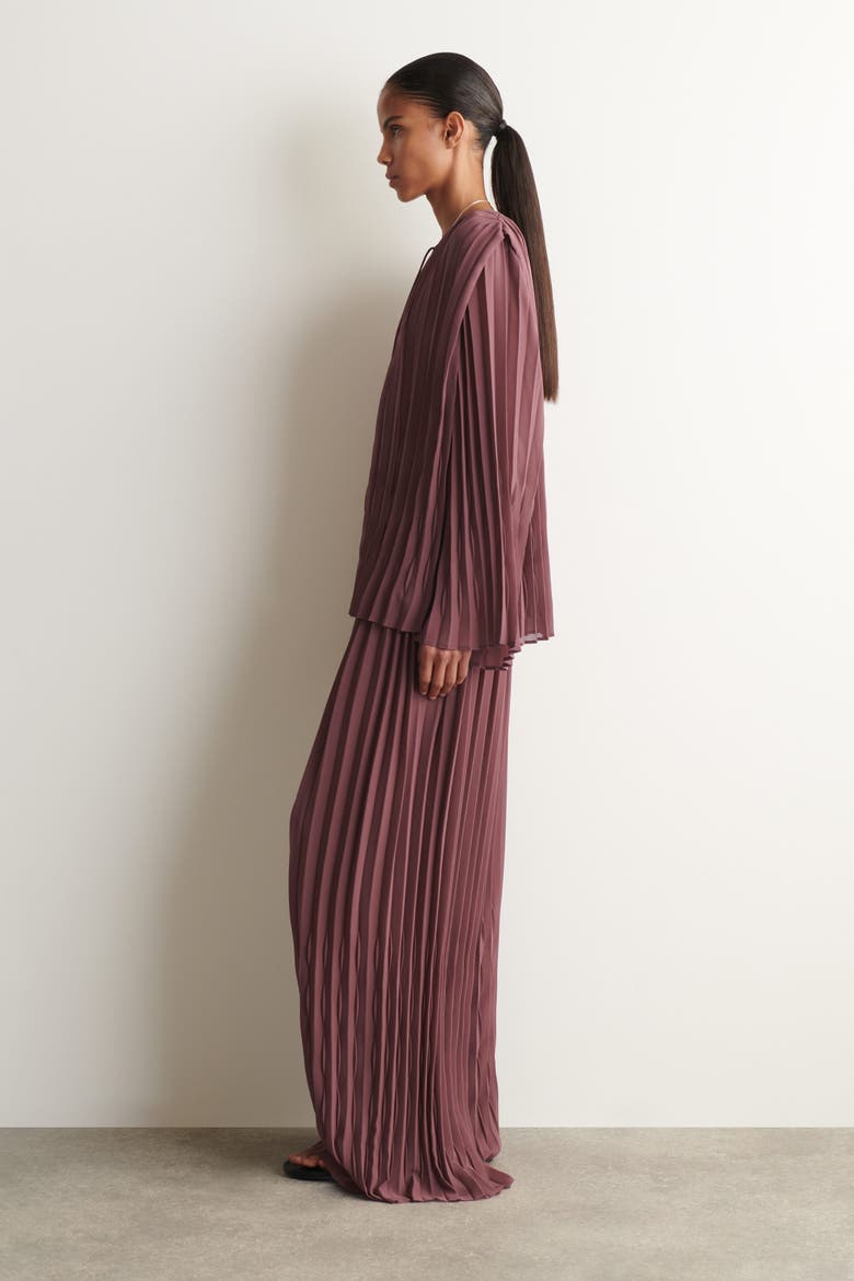 Tie-front Pleated Georgette Blouse, Alternate, color, RUST