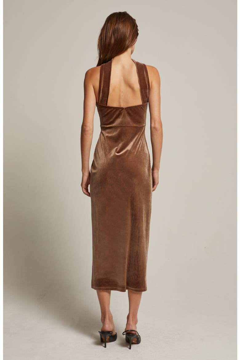 Halter Neck Velvet Tube Midi Dress, Alternate, color, Mocha Mousse