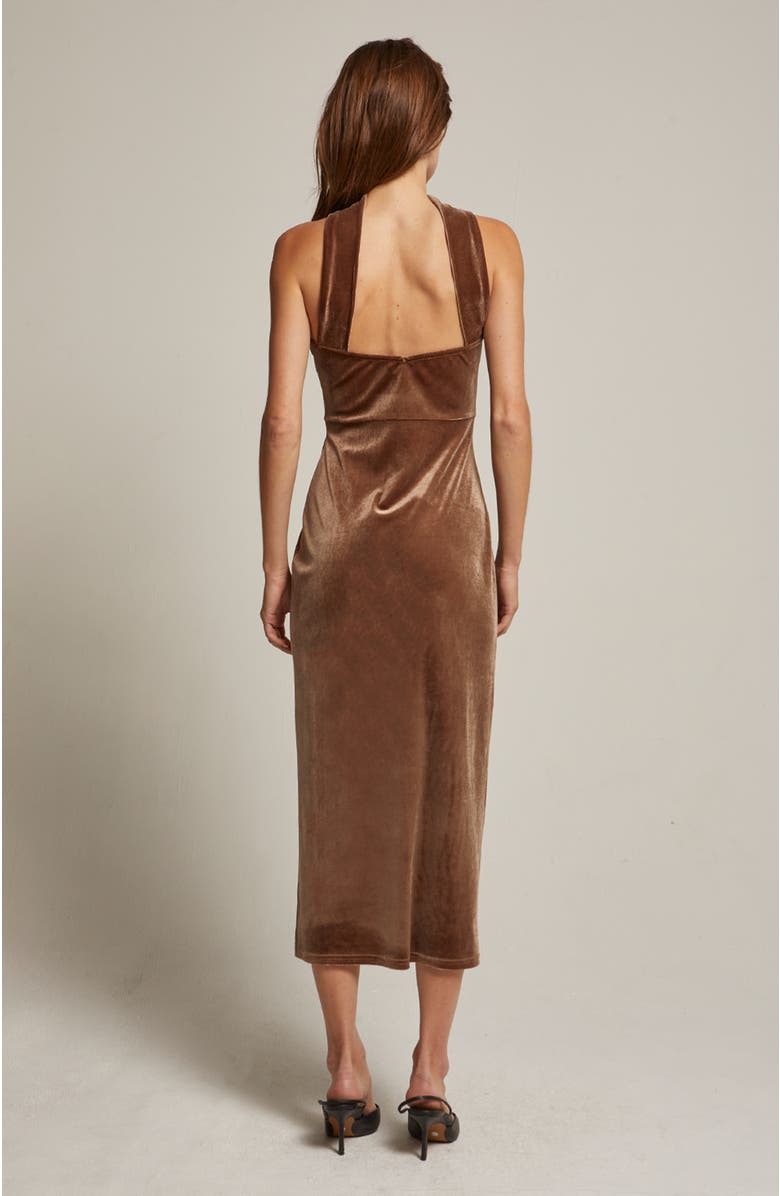 CRESCENT Halter Neck Velvet Tube Midi Dress, Alternate, color, Mocha Mousse