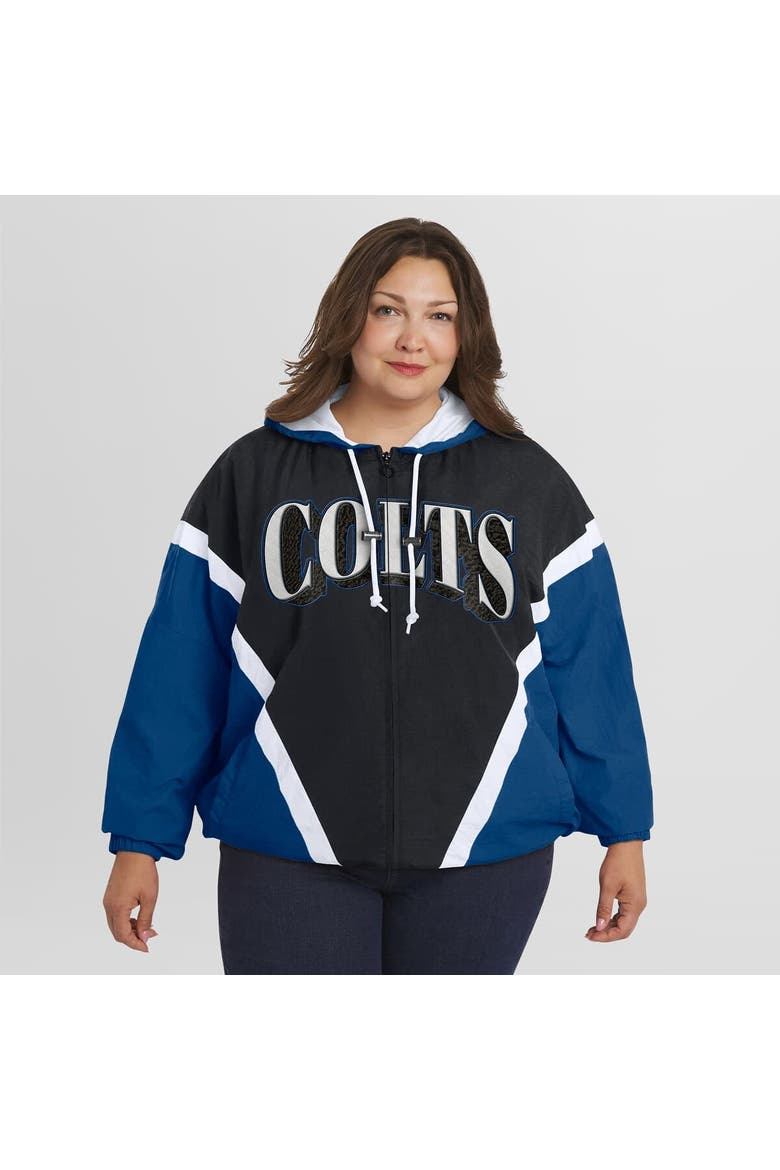 Women's WEAR by Erin Andrews Black/Royal Indianapolis Colts Plus Size Retro Crinkle Full-Zip Hoodie Windbreaker Jacket, Alternate, color, Black