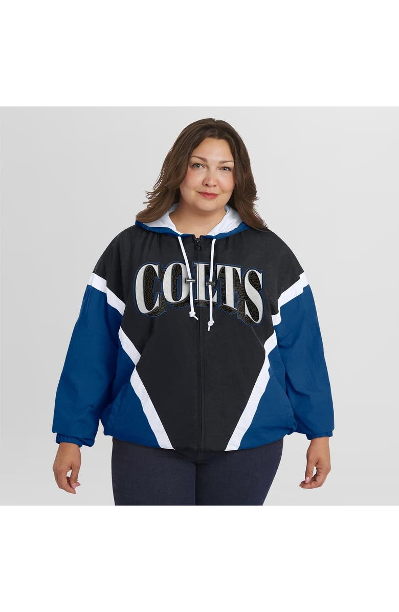 WEAR by Erin Andrews Women's WEAR by Erin Andrews Black/Royal Indianapolis Colts Plus Size Retro Crinkle Full-Zip Hoodie Windbreaker Jacket, Alternate, color, Black