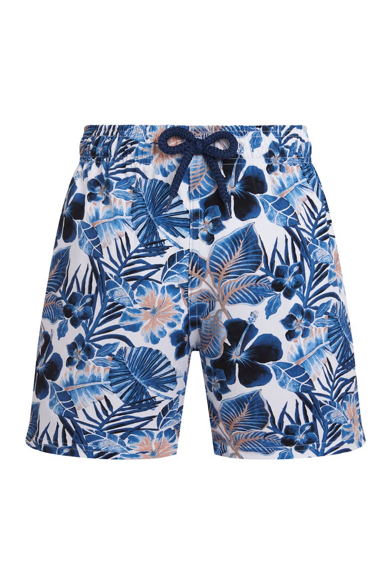 Boys Stretch Swim Shorts Island Flowers, Main, color, White
