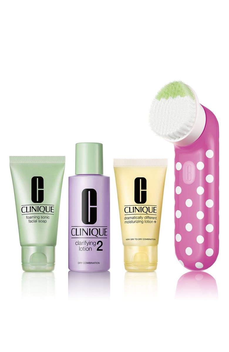 Clinique 'Clean Skin, Great Skin - For Very Dry to Dry Combination Skin Types' Sonic Brush Set, Main, color, 