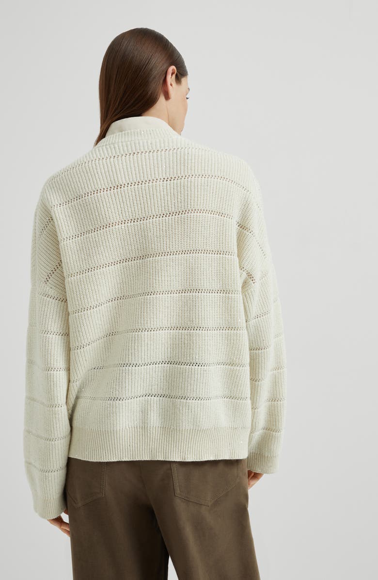 Brunello Cucinelli Dazzling sweater with openwork stripes, Alternate, color, Butter