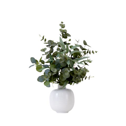 24-in Artificial Eucalyptus Leaves Arrangement with Ceramic Planter