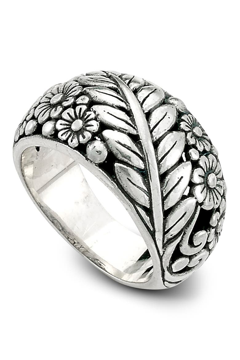 Sterling Silver Leaf Floral Pattern Ring, Main, color, SILVER