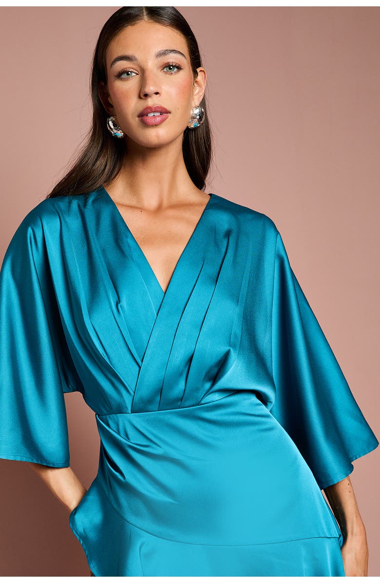 Coast Satin Crepe Ruffle Wrap Midi Dress, Alternate, color, Teal
