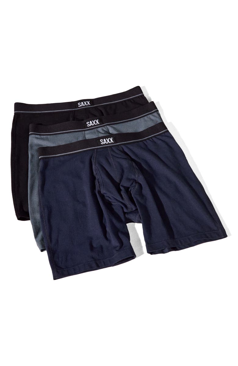 SAXX Essential Assorted 3-Pack Cotton Blend Boxer Briefs, Alternate, color, Black/ Turbulence/ Maritime
