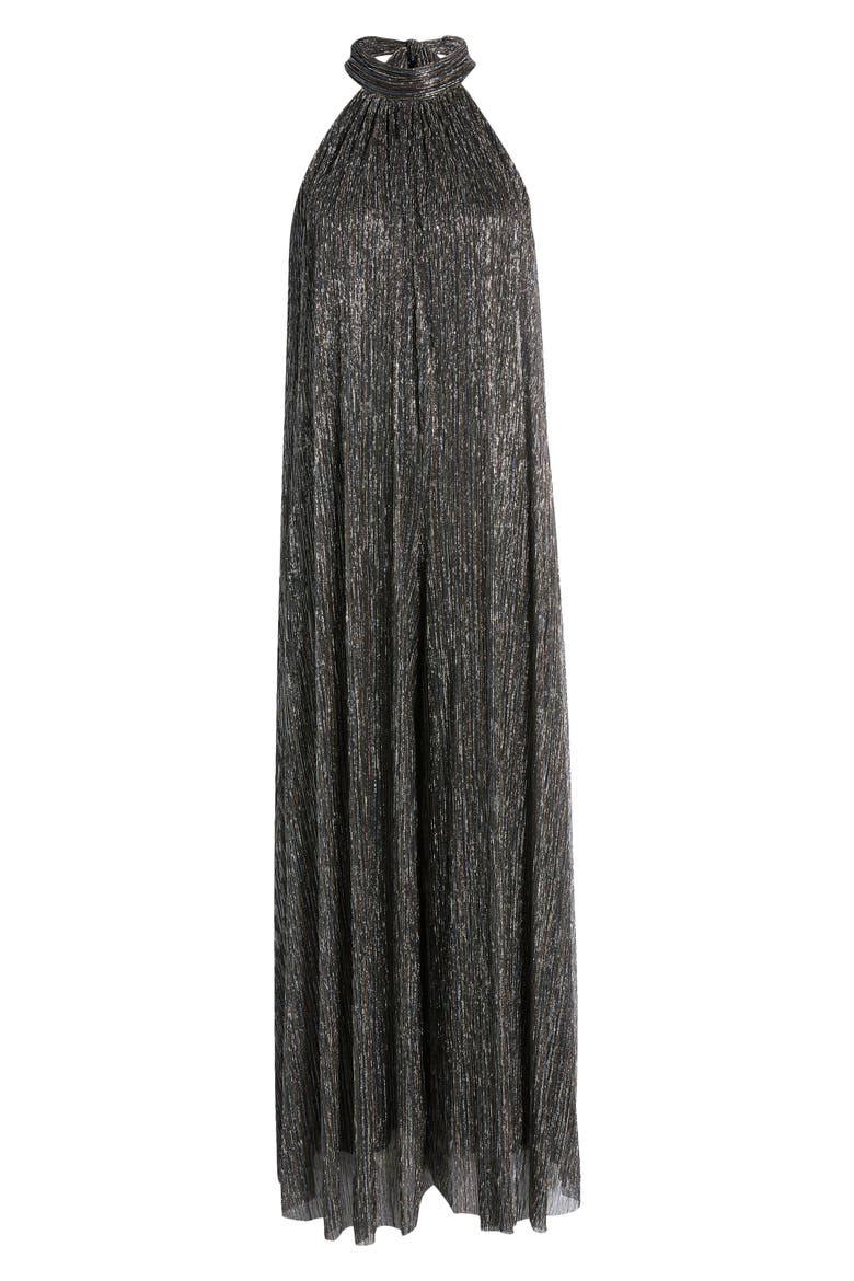 Shimmer Halter Neck Plissé Jumpsuit, Alternate, color, METALLIC MIDNIGHT