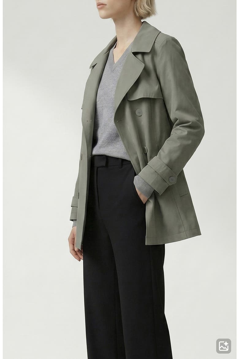 Amina Tie Waist Water Repellent Coat, Alternate, color, SAGE