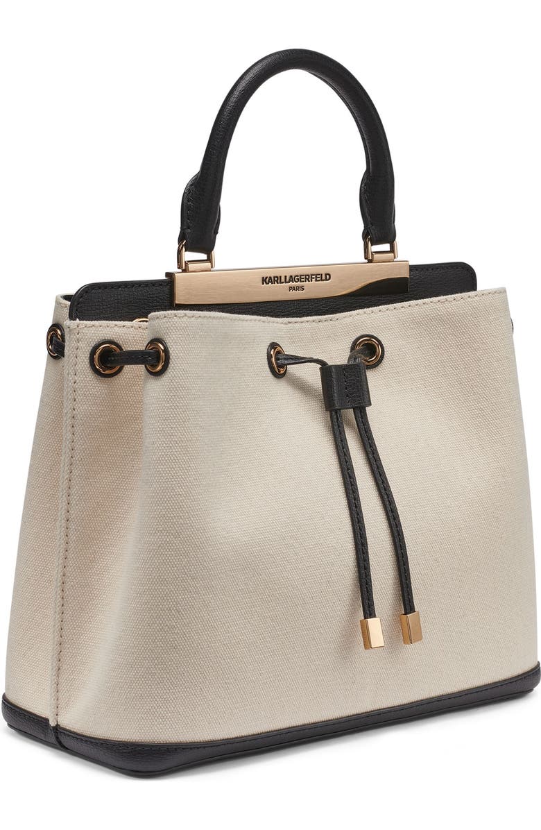 KARL LAGERFELD PARIS Evelina Canvas Bucket, Alternate, color, Natural/Black