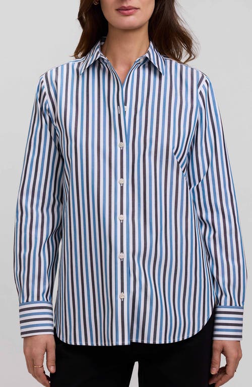 Foxcroft Meghan Stripe Cotton Button-Up Shirt in Indigo Blue/multi at Nordstrom, Size X-Large