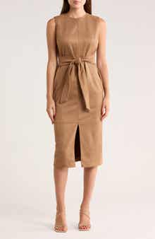 Calvin Klein Belted Faux Suede Midi Sheath Dress