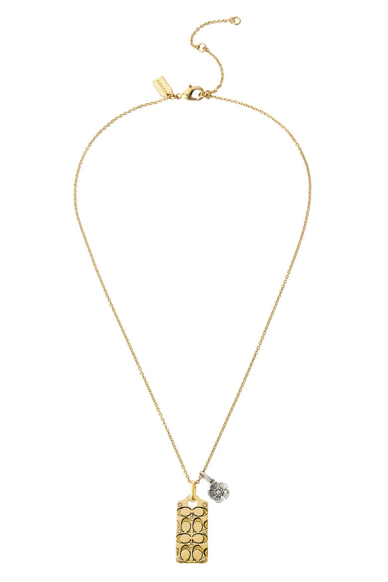 Logo Quilt Dogtag Pendant Necklace, Main, color, GOLDEN SHADOW/ GOLD