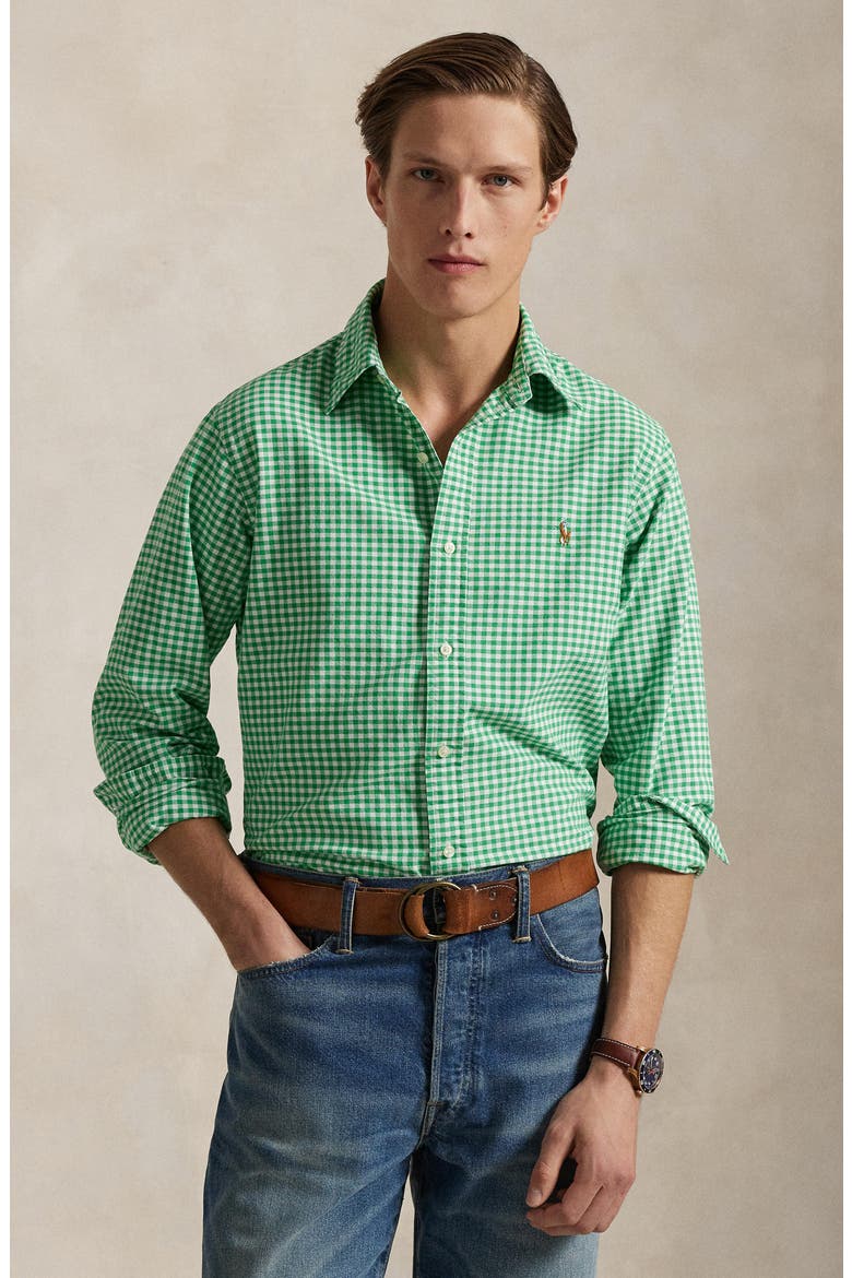 Gingham Classic Fit Oxford Button-Down Shirt, Alternate, color, 4338H SUMMER EMERALD/ WHITE