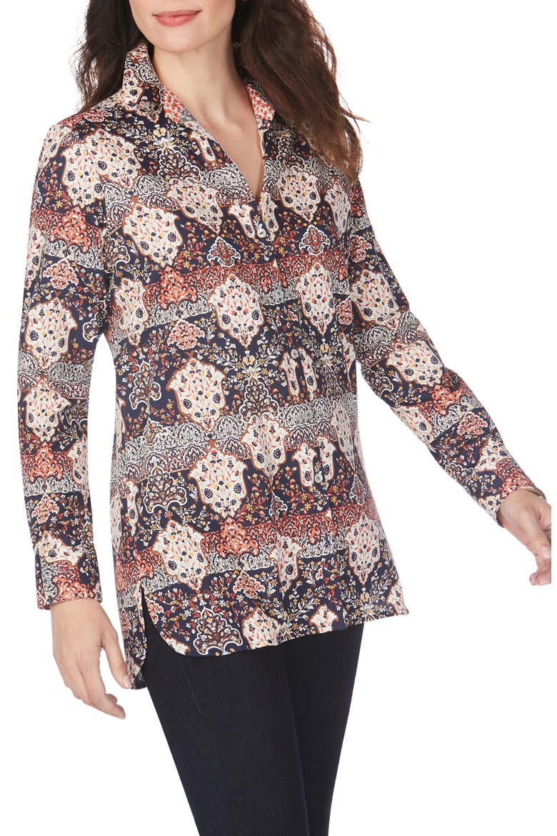Jade Mixed Medallion Wrinkle-Free Sateen Tunic Shirt, Main, color, MULTI