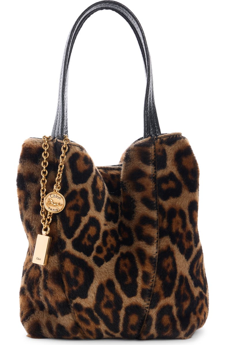 Chloé Small Spin Leopard Print Faux Fur Bag, Main, color,