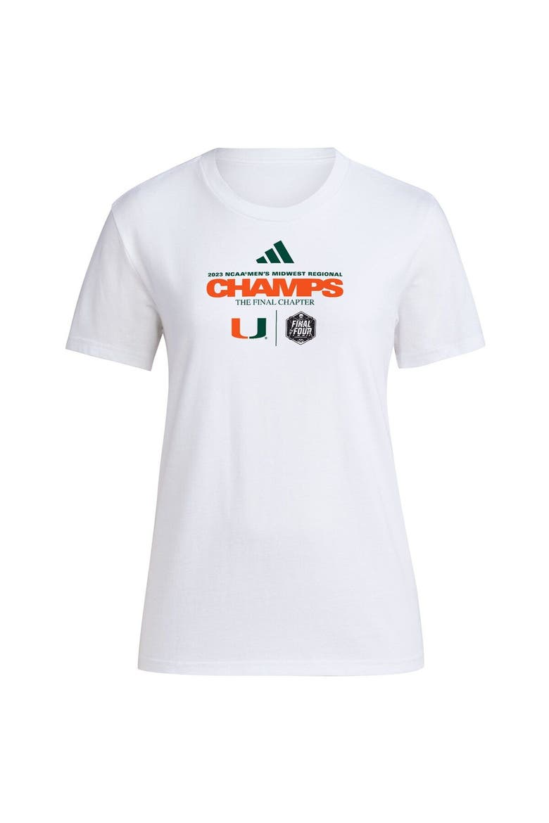Women's adidas White Miami Hurricanes 2023 NCAA Men's Basketball Tournament March Madness Final Four Regional Champions Fresh T-Shirt, Alternate, color, White