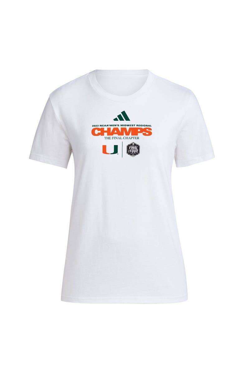 adidas Women's adidas White Miami Hurricanes 2023 NCAA Men's Basketball Tournament March Madness Final Four Regional Champions Fresh T-Shirt, Alternate, color, 