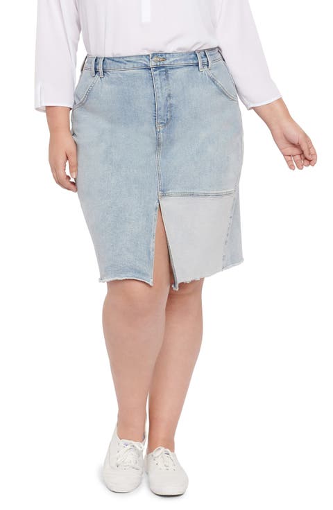 Frayed Denim Pencil Skirt (Plus Size)