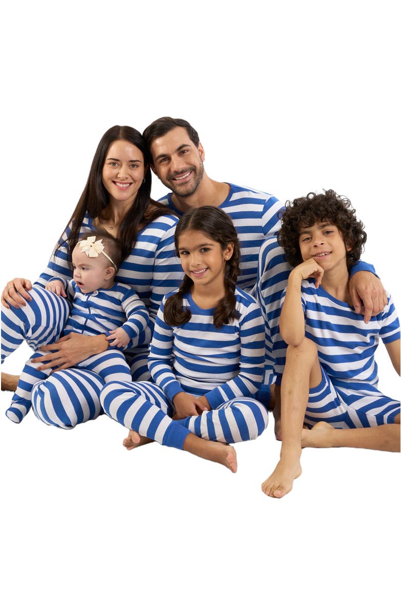 Leveret Footed Striped Cotton Matching Family Pajamas, Alternate, color, Blue & White