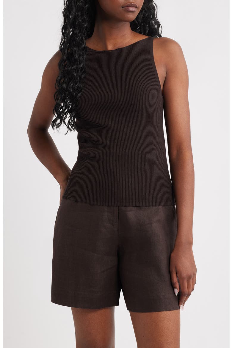 Rib Sweater Tank, Main, color, BROWN DARK