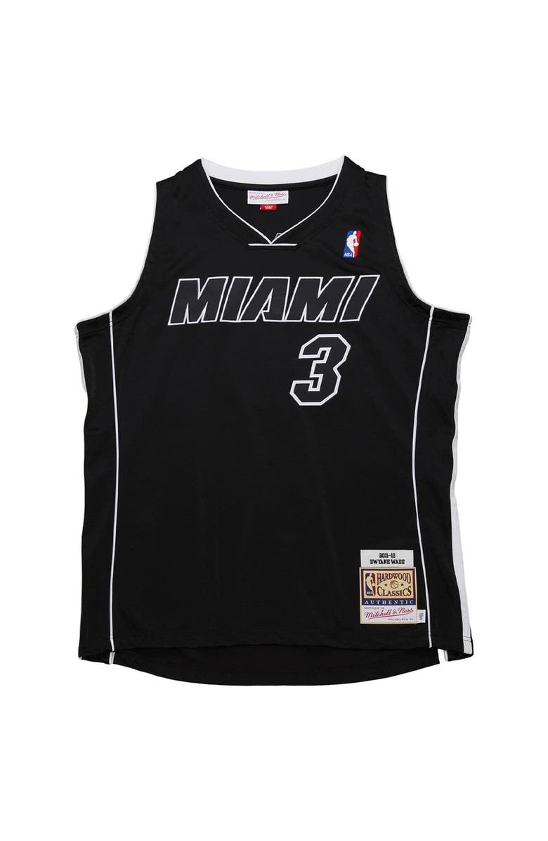 Mitchell & Ness Men's Mitchell & Ness Dwyane Wade Black Miami Heat 2011/12 Hardwood Classics Authentic Jersey, Alternate, color, 