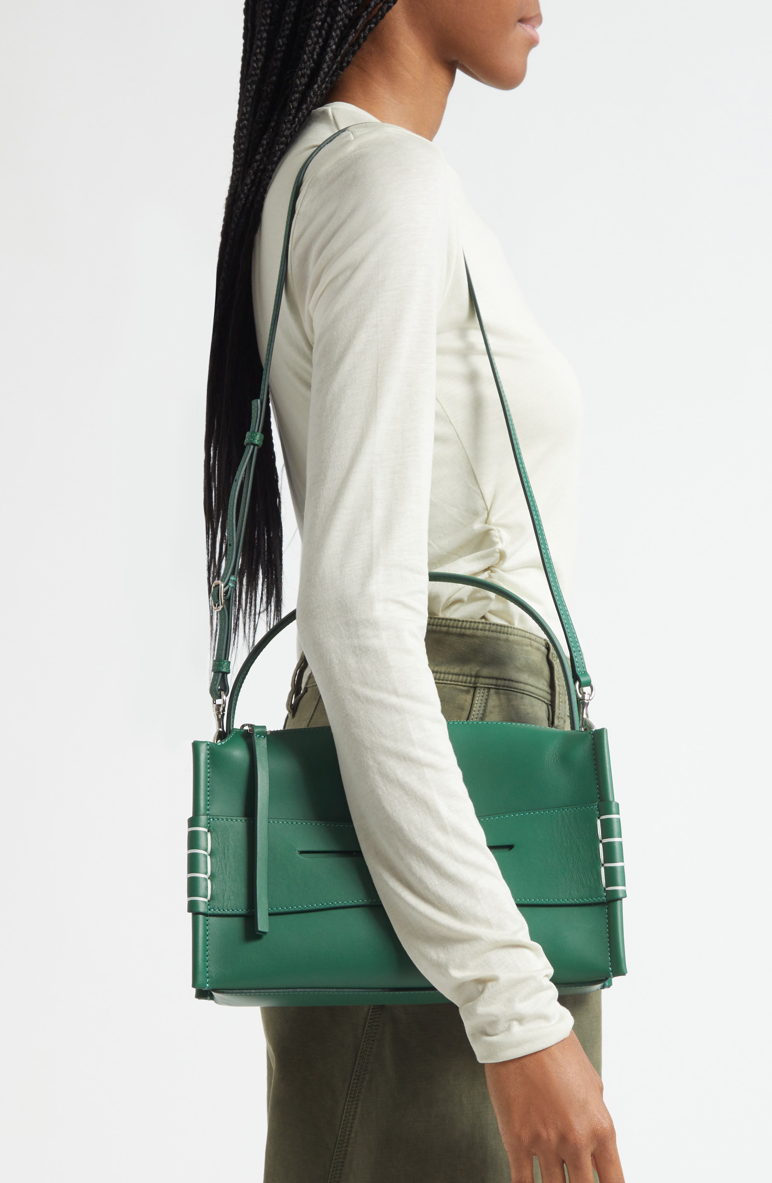 JW Anderson Loafer Leather Top Handle Bag, Alternate, color, Pine 555