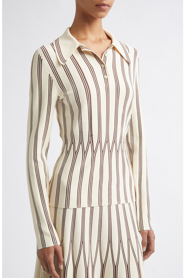 Rebellion Stripe Polo Sweater, Alternate, color, CREAM/ CHOCOLATE