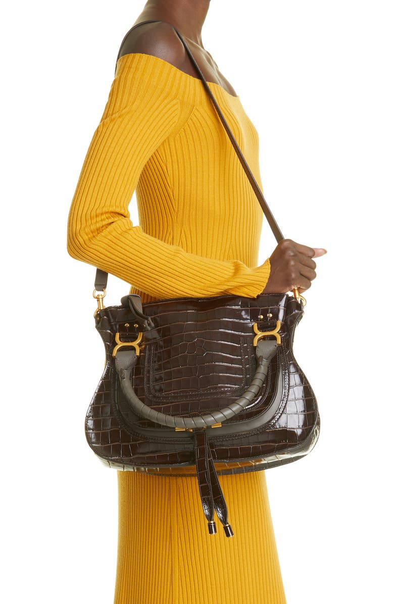 Chloé Medium Marcie Croc-Embossed Leather Top Handle Bag, Alternate, color,