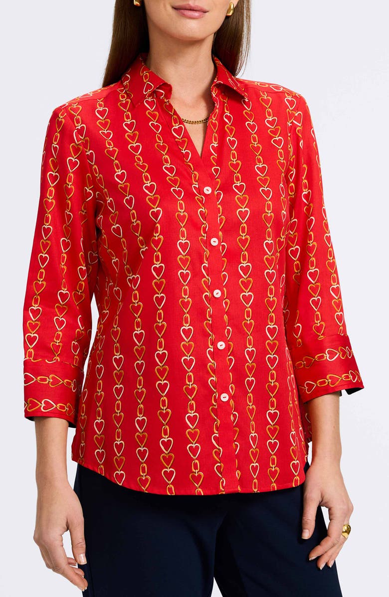 Foxcroft Mary Love Chain Print Cotton Button-Up Shirt, Main, color, 