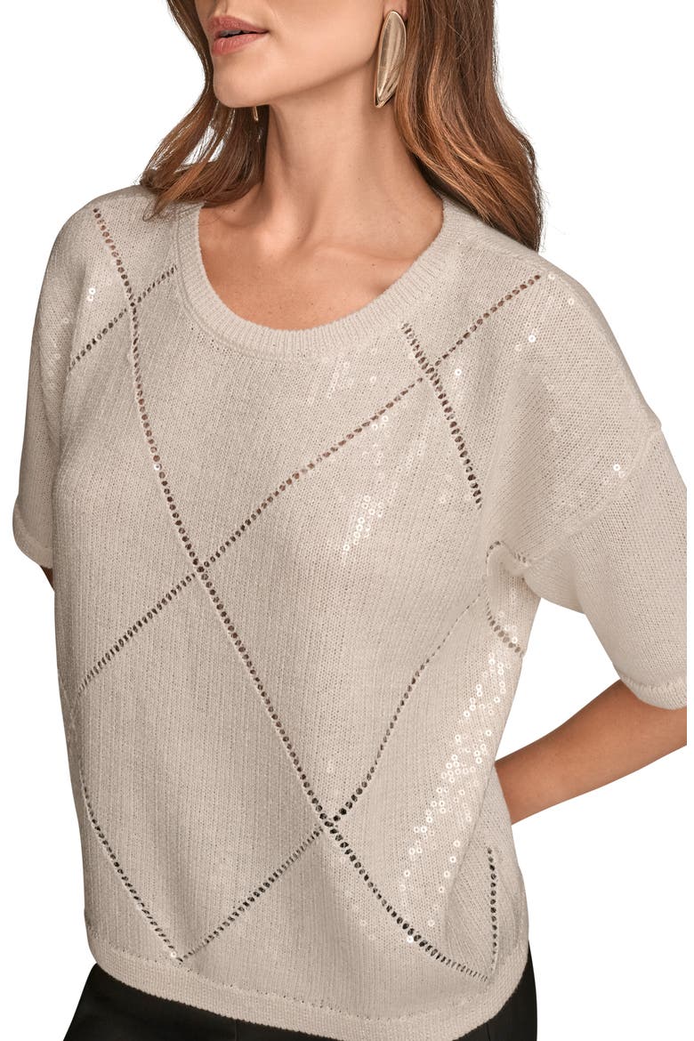 Short Sleeve Sequin Sweater, Alternate, color, CREAM