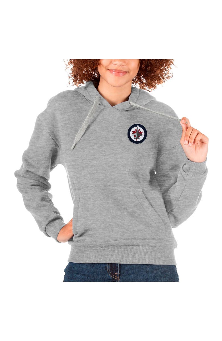ANTIGUA Women's Antigua Heather Gray Winnipeg Jets Primary Logo Victory Pullover Hoodie, Main, color, 