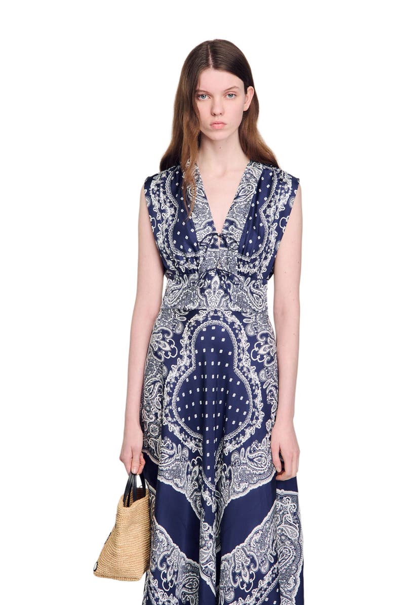 SANDRO Bandana-print maxi dress, Alternate, color, 