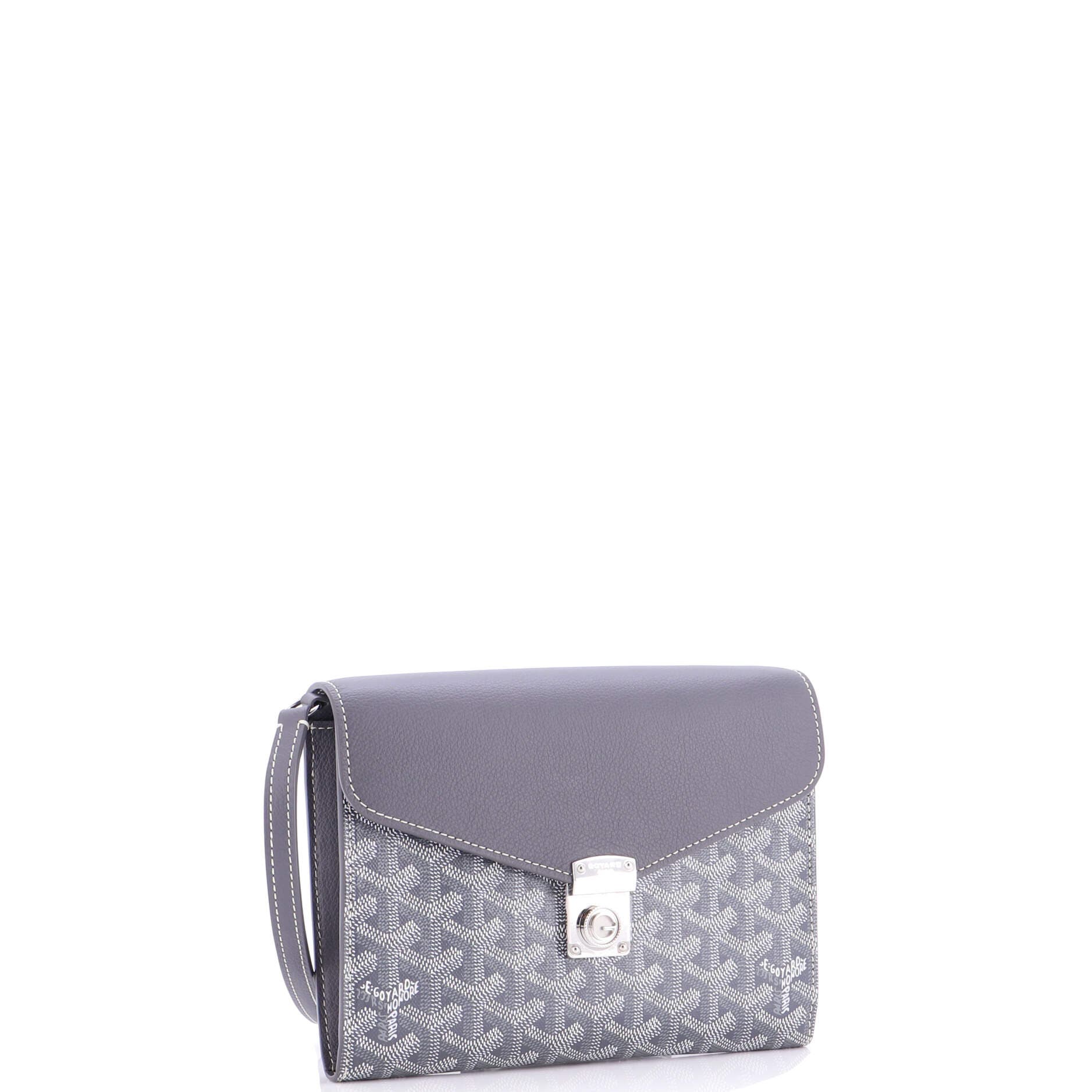 Pre-Owned Goyard Chypre Wallet on Strap Coated Canvas with Leather, Alternate, color, Gray