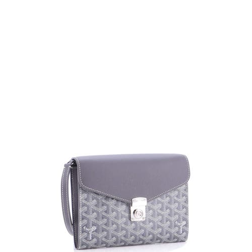 Pre-owned Goyard  Goyard Chypre Wallet On Strap Coated Canvas With Leather In Gray