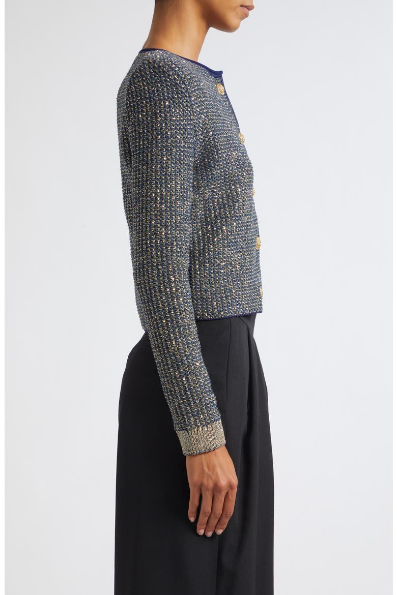 Glitter Fringe Tweed Cardigan, Alternate, color, SQH NAVY/ MULTI