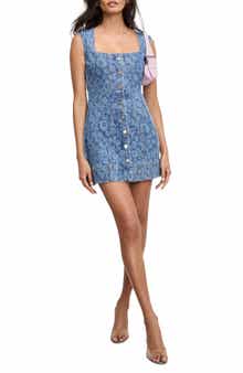 Good American Button-Up Floral Power Stretch Denim Minidress