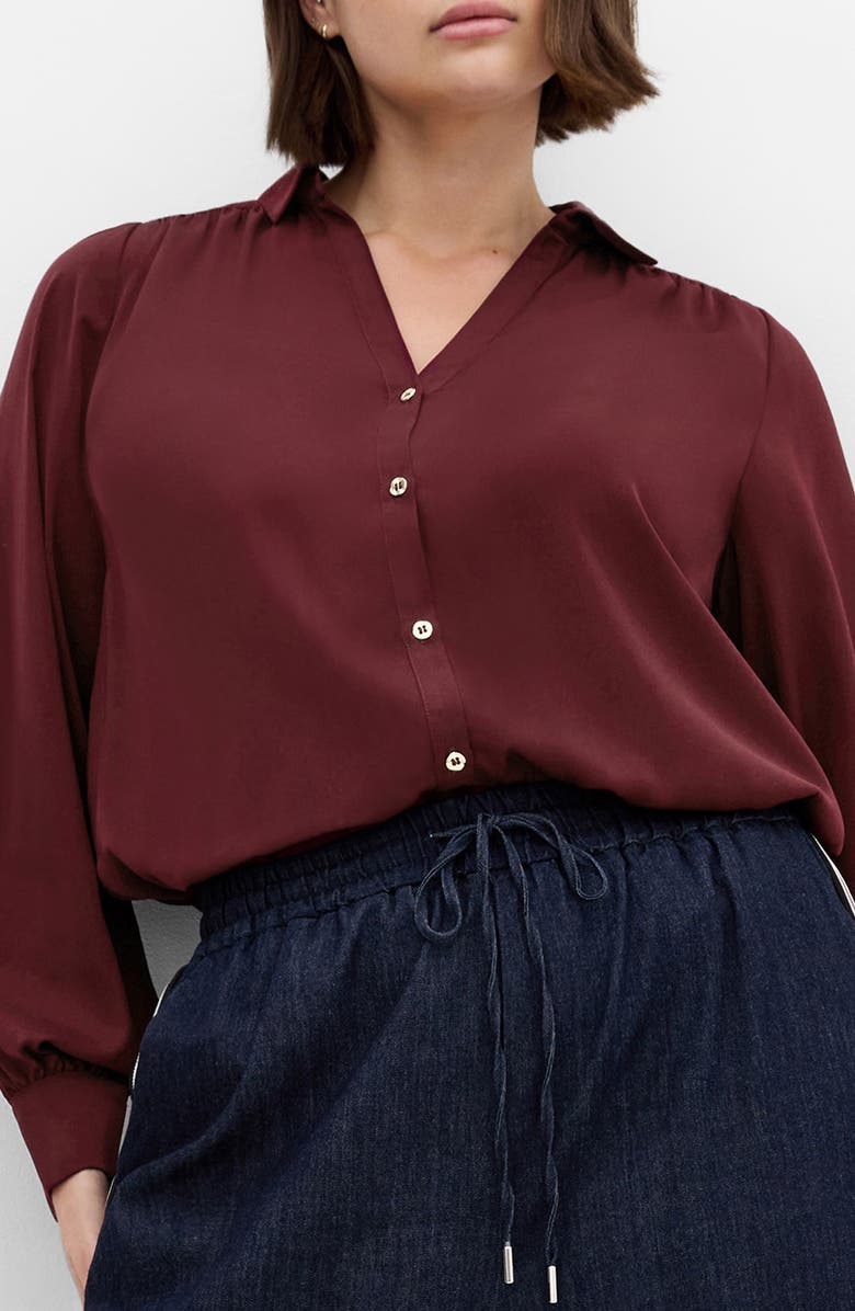 City Chic Hadlee V-Neck Button-Up Shirt, Main, color, Dark Cherry