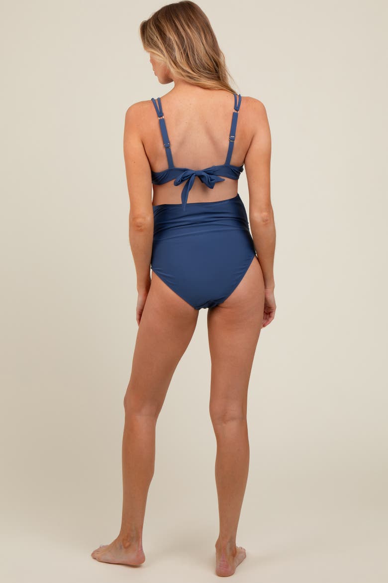 Scalloped V-Neck High Waist Two-Piece Swimsuit, Alternate, color, Blue