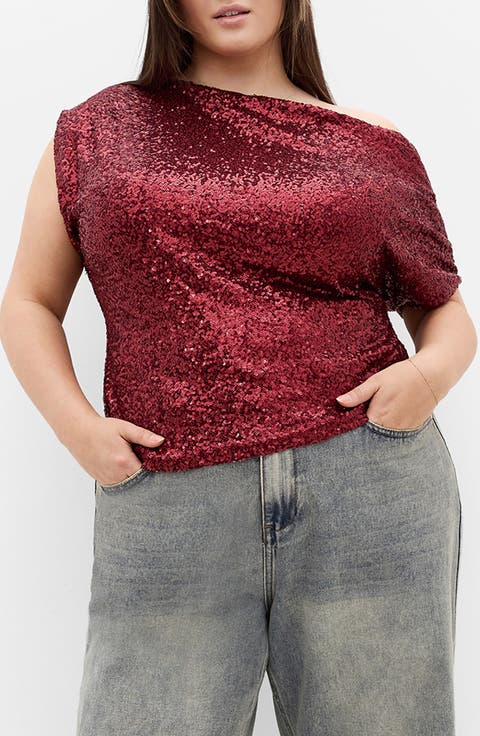 Adorn Sequined Off the Shoulder Top