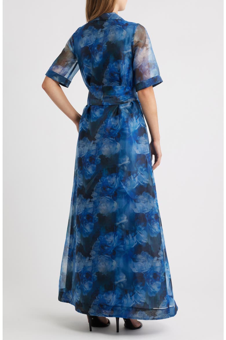 Tie Belt Organza Maxi Cocktail Shirtdress, Alternate, color, BLUE MULTI