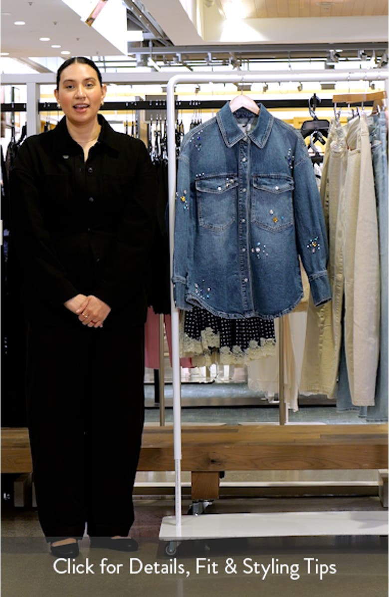 Oversize Jewel Embellished Denim Snap-Up Shirt, sales video thumbnail