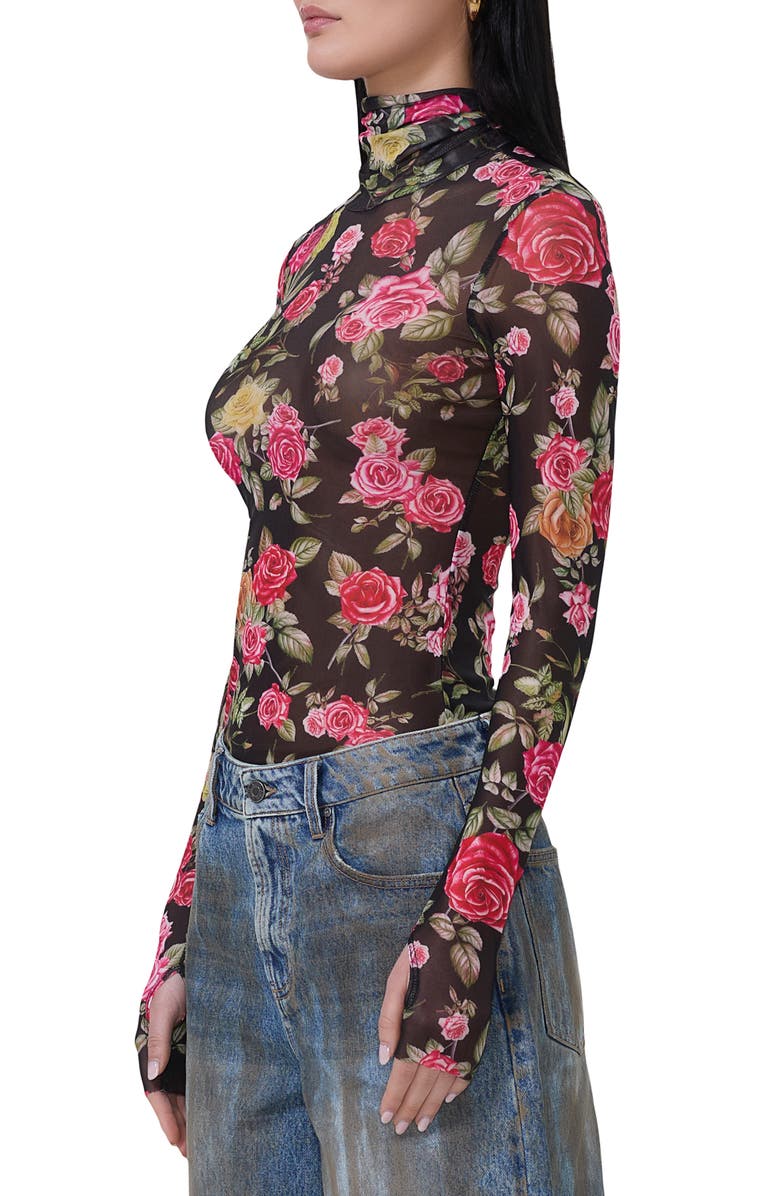AFRM Zadie Print Turtleneck Mesh Top, Alternate, color, Wallpaper Rose