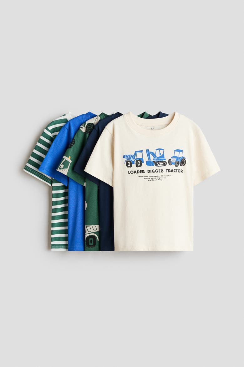 5-pack Cotton T-shirts, Main, color, Green/trucks