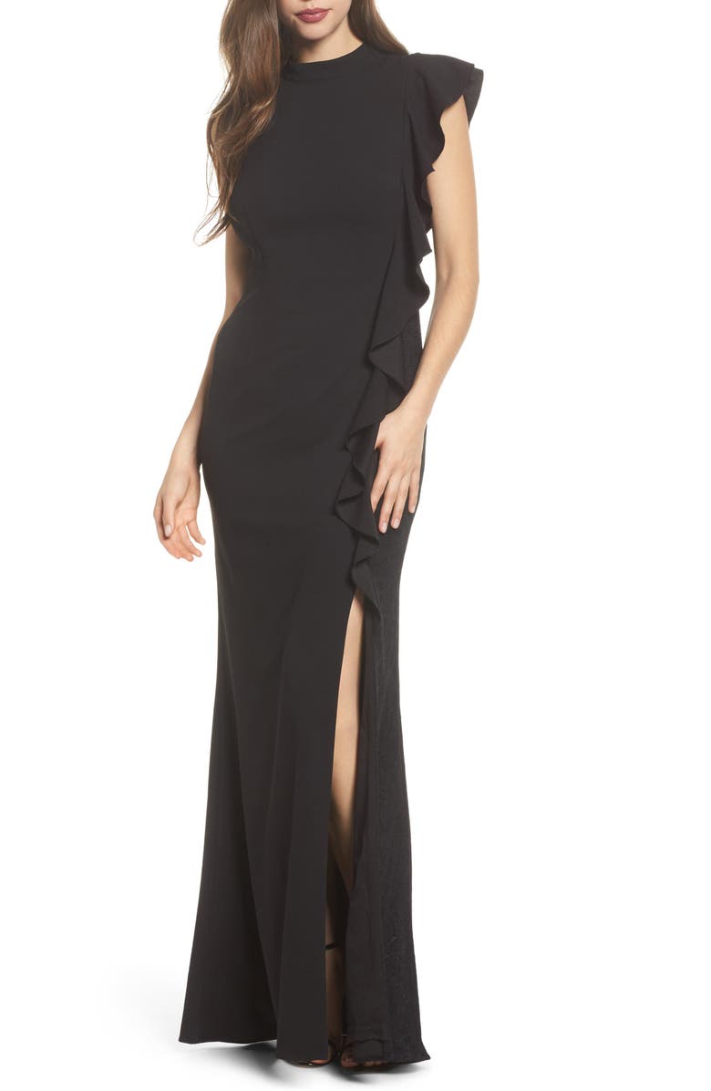 Adrianna Papell Ruffle Side Crepe Mermaid Gown, Main, color,