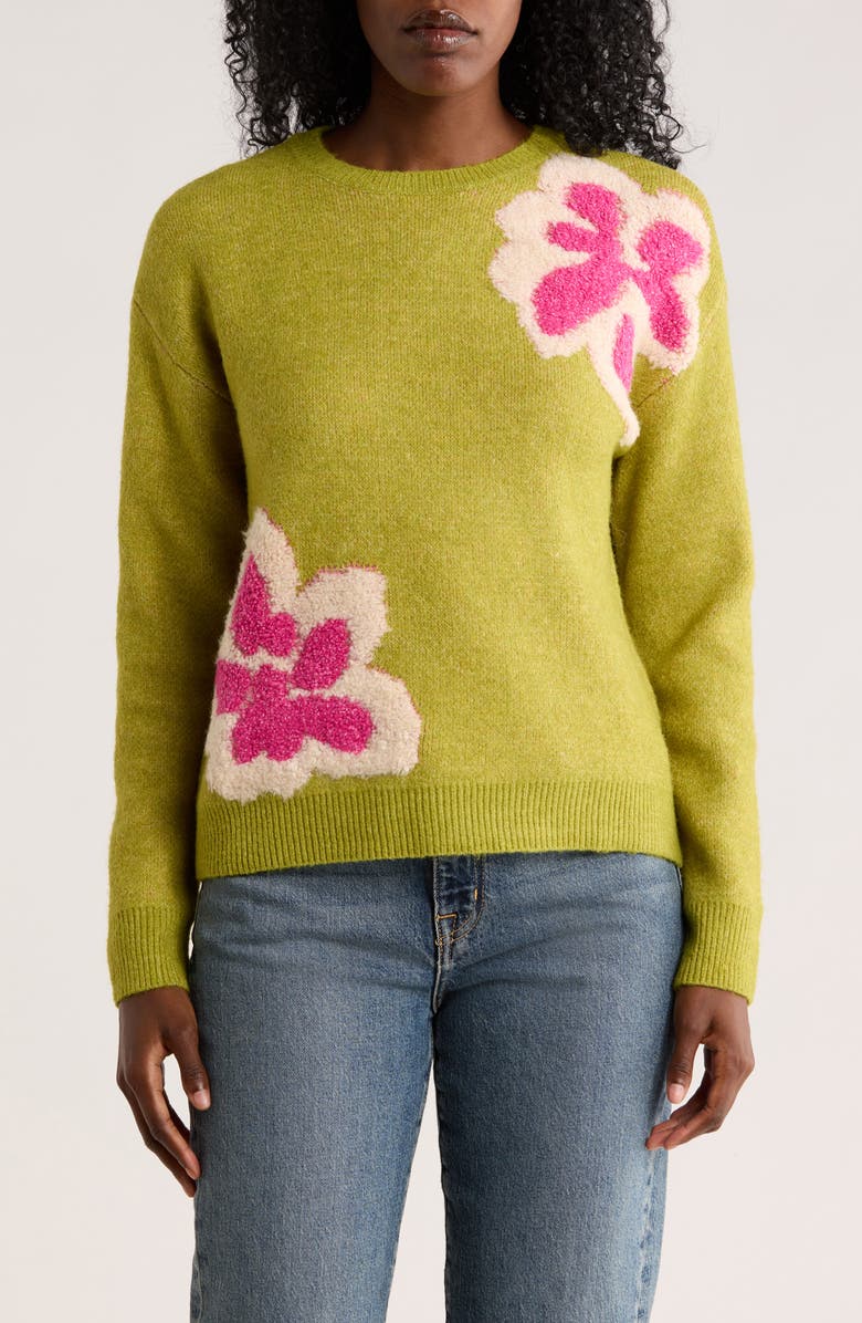 DR2 by Daniel Rainn Raised Floral Sweater, Main, color, Lime
