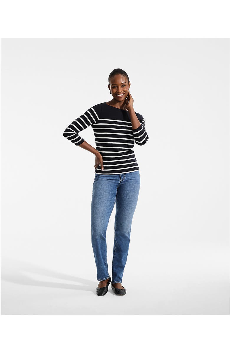 Lands' End Mariner Jersey Boatneck Top, Alternate, color, Black Stripes