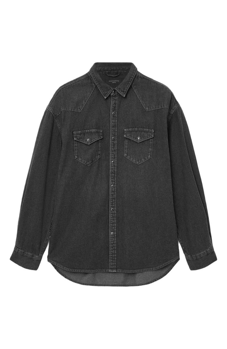 AllSaints Fenton Cotton Denim Snap-Up Shirt, Alternate, color, Black