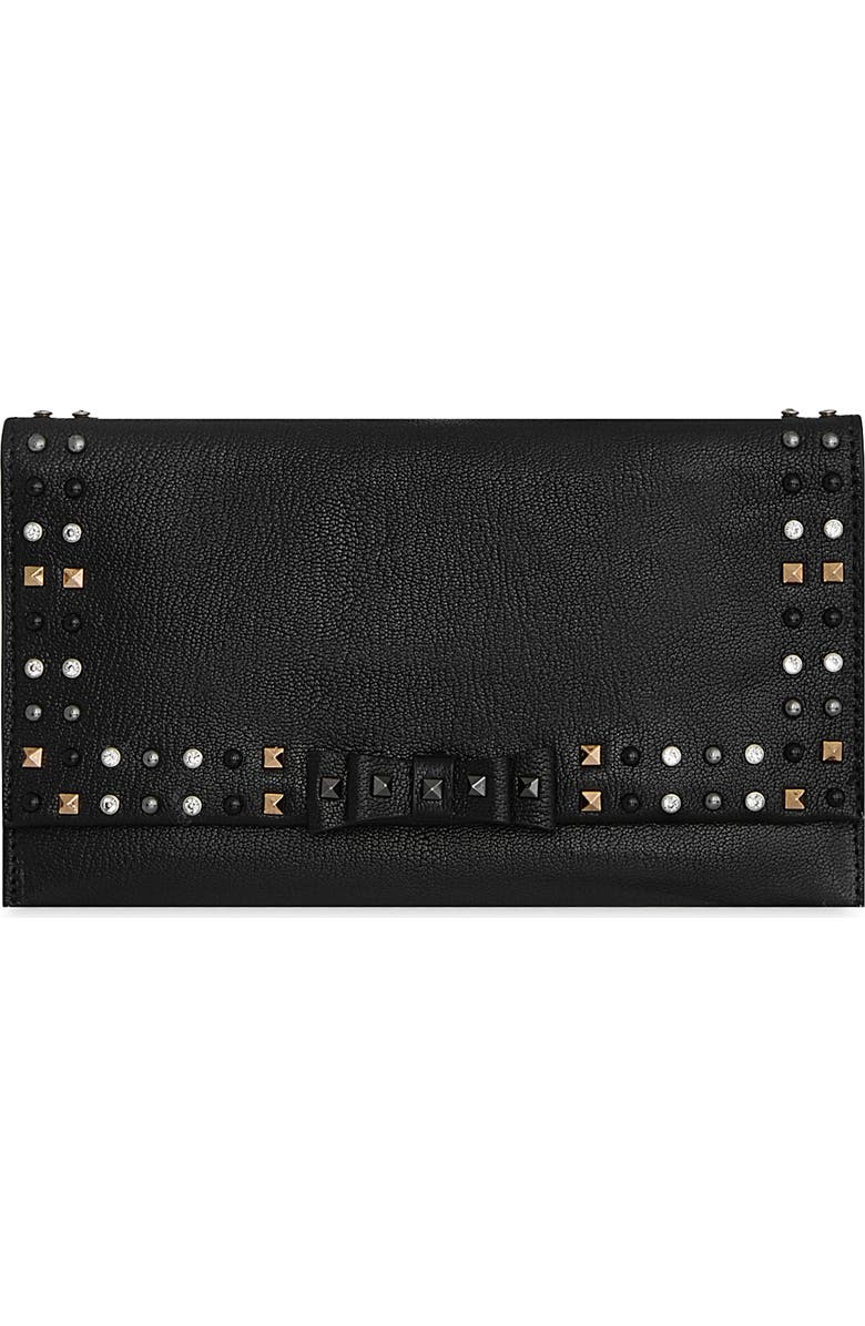 Rebecca Minkoff Bowie Stud Leather Clutch, Main, color, Washed Black
